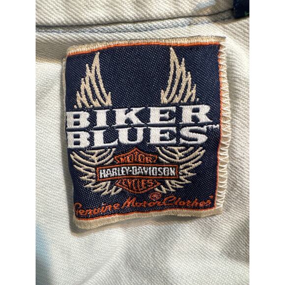 harley davidson biker blues denim snap shirt 2xl usa made sleeveless vintage - Picture 5 of 7